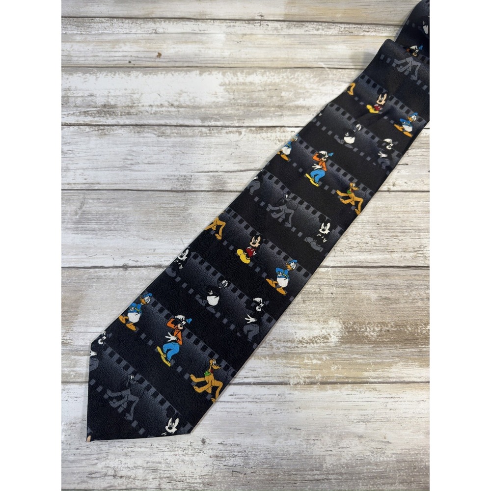 Mickey Unlimited Necktie Mickey Mouse Goofy Pluto Donald Duck Fun Black Tie - Picture 2 of 5